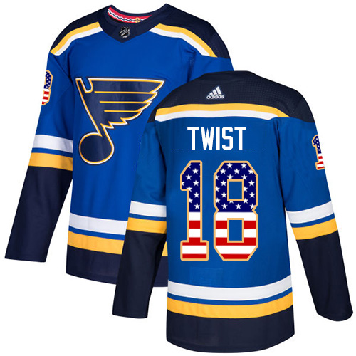 Adidas Blues #18 Tony Twist Blue Home Authentic USA Flag Stitched NHL Jersey